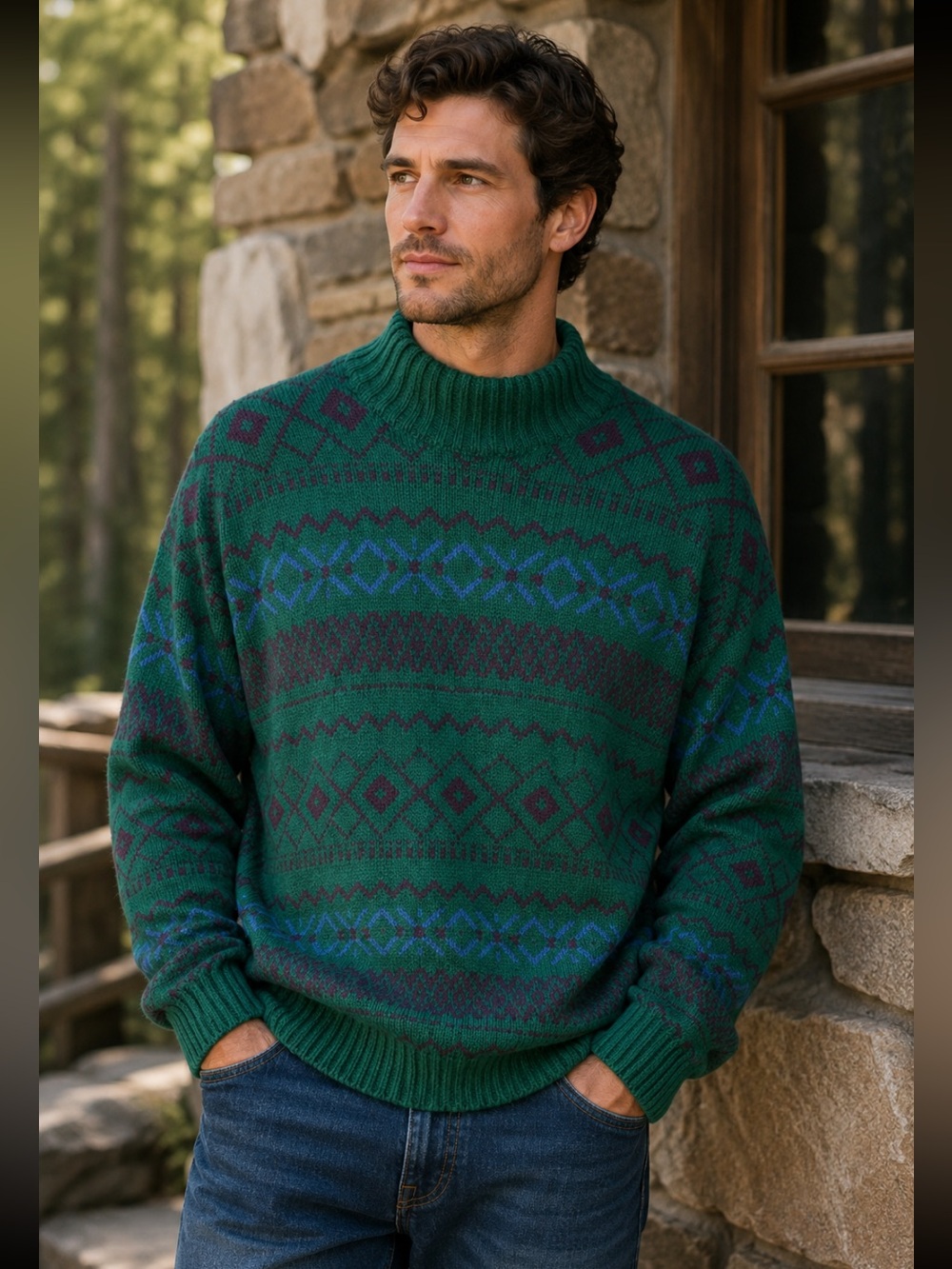 Fair Isle Wool Sweater Christopher Hayes Vintage Turtleneck Thick